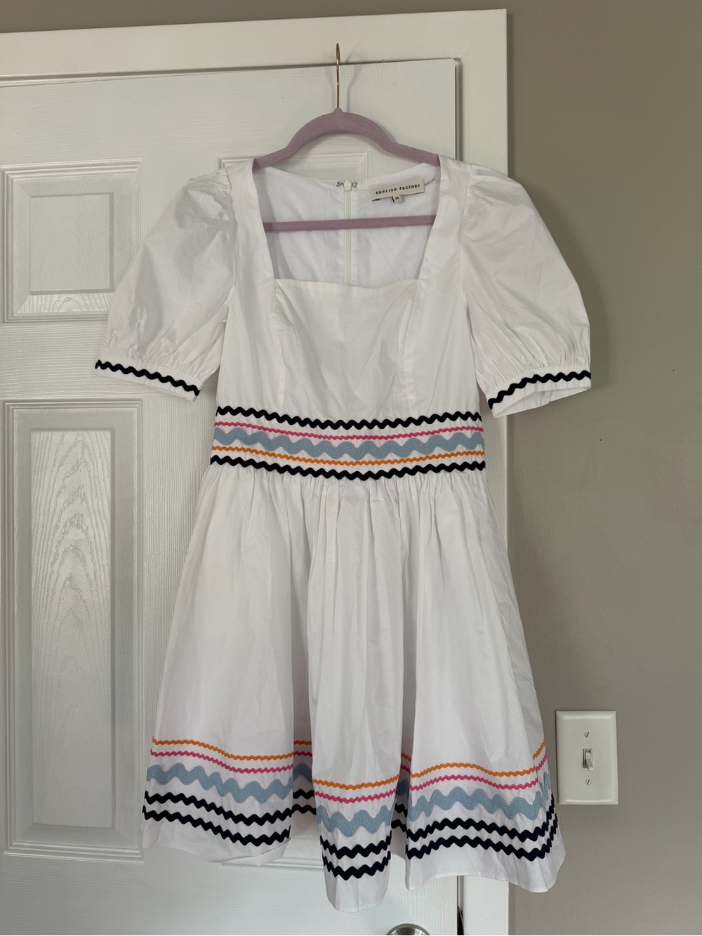 English Factory Anthropologie White Colorful Trim Mini Dress